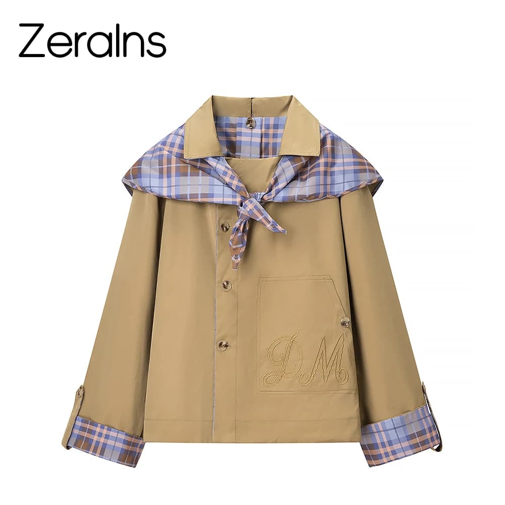 ZERAINS 2025 autumn and winter new women's clothing versatile retro British plaid double-sided wearing lapel scarf jacket
