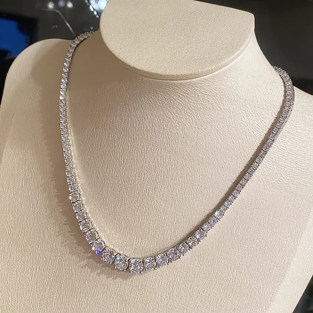 Women S925 Sterling Silver Anti-allergy Gradient Riviera Choker Tennis Necklace 3-5mm Round D Color VVS1 Moissanite Pass Diamond Tester With GRA Certificate Never Fade Luxury Bridal Wedding Daily Fine Jewelry Valentine Birthday Gift For Her