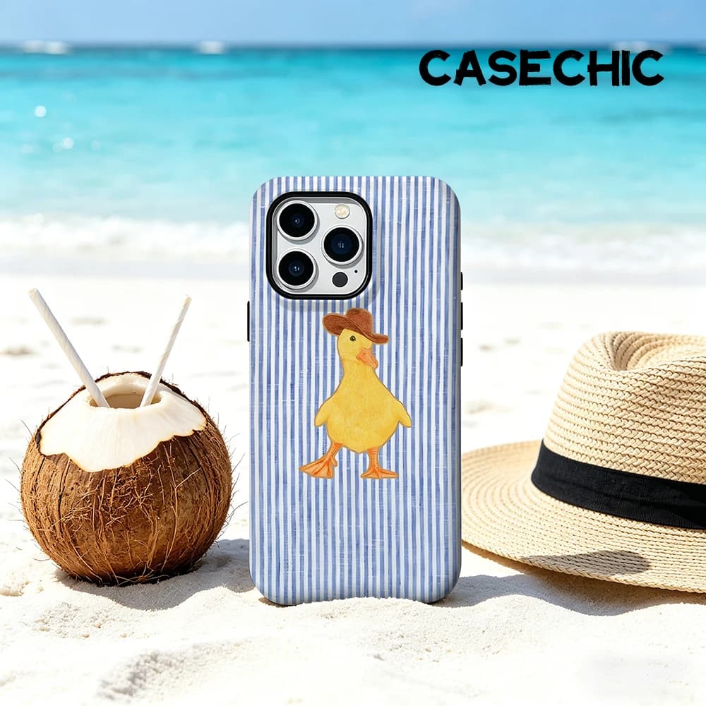 Custodia CaseChic opaca antiurto per MagSafe per iPhone 17 16 15 14 Plus Pro Max, in PC rigido, con motivo a righe Cowboy Duck