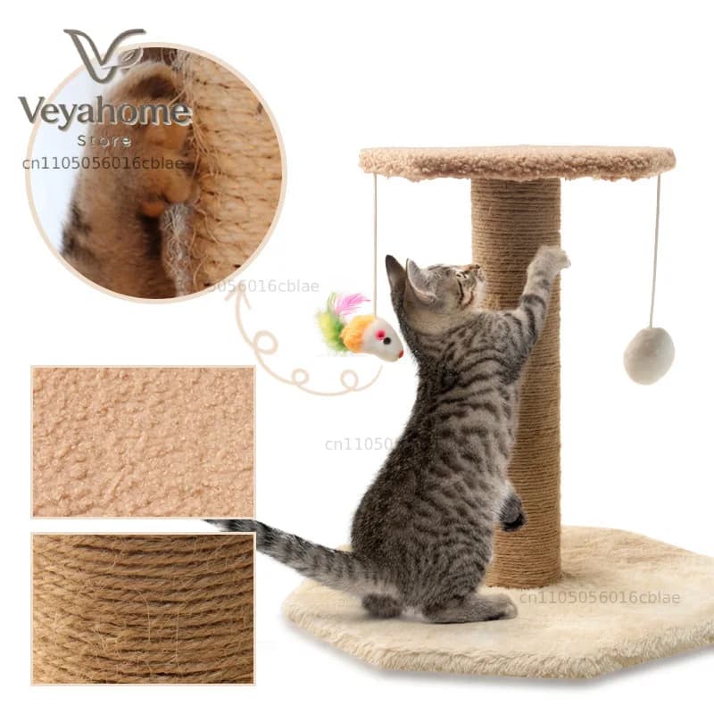 Modern wooden cat tree tower minimalist style sisal scratching board climbing frame, suitable for indoor cats