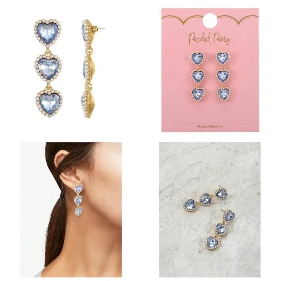 Triple Heart Drop Earrings For Women Dainty Jewelry Gift