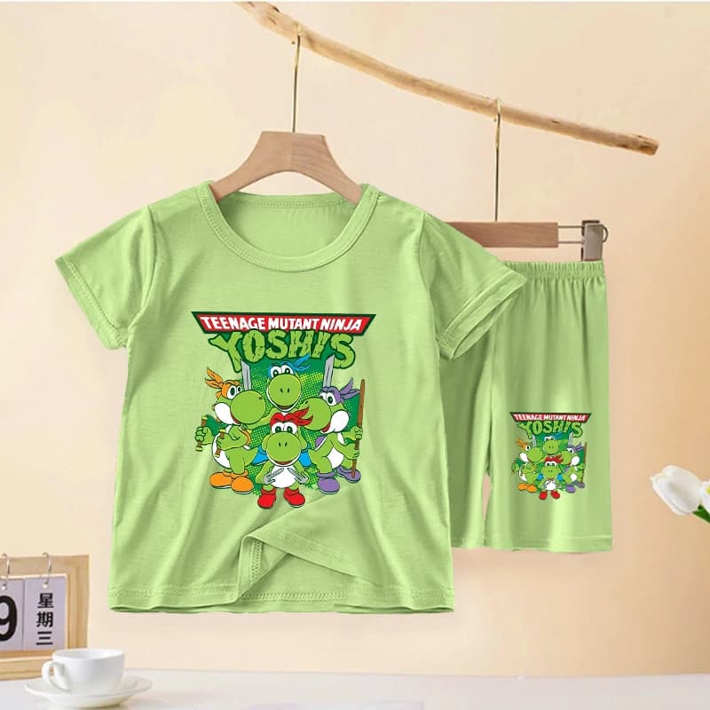 Set Pigiama per Bambini delle Tartarughe Ninja, Abbigliamento Estivo per Ragazzi e Ragazze, Cartone Animato Anime, Completo 2 Pezzi con Maglietta a Maniche Corte e Pantaloni