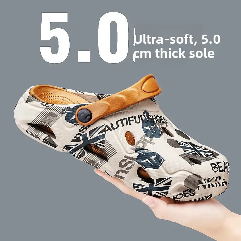 Men's Summer Outdoor Wear Anti-Slip Thick Bottomed Sandals Half Slippers Large Size Sports Beach Slippers Comfortable EVA