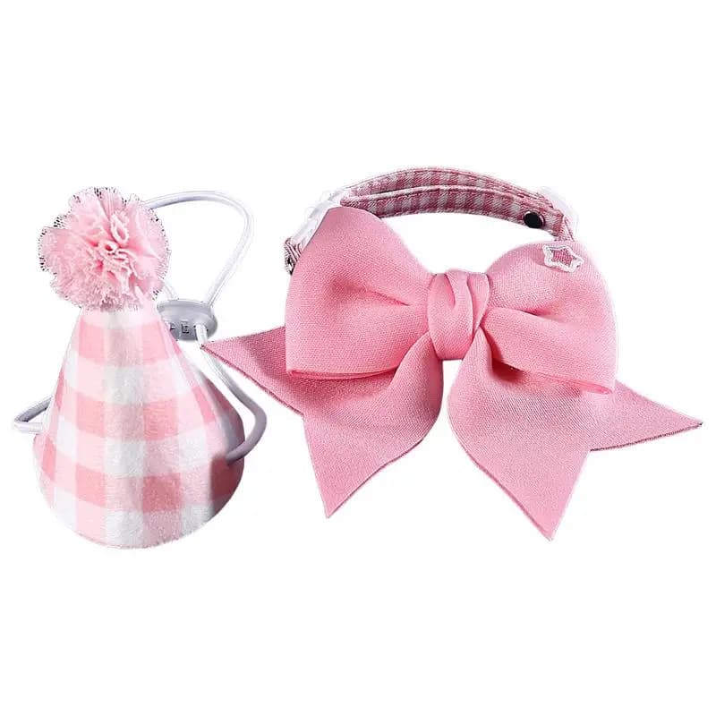 Cat Birthday Hat Dog Collar Cute Headband Cat Hats Pet Headwear Adjustable Bow Tie Small Dog Hat Plaid Hat Costume Decorations