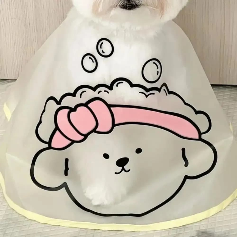 Adjustable Pet Cloak Waterproof Cartoon Print Dog Grooming Cape Polyester Transparent Pets Clothes Cloak