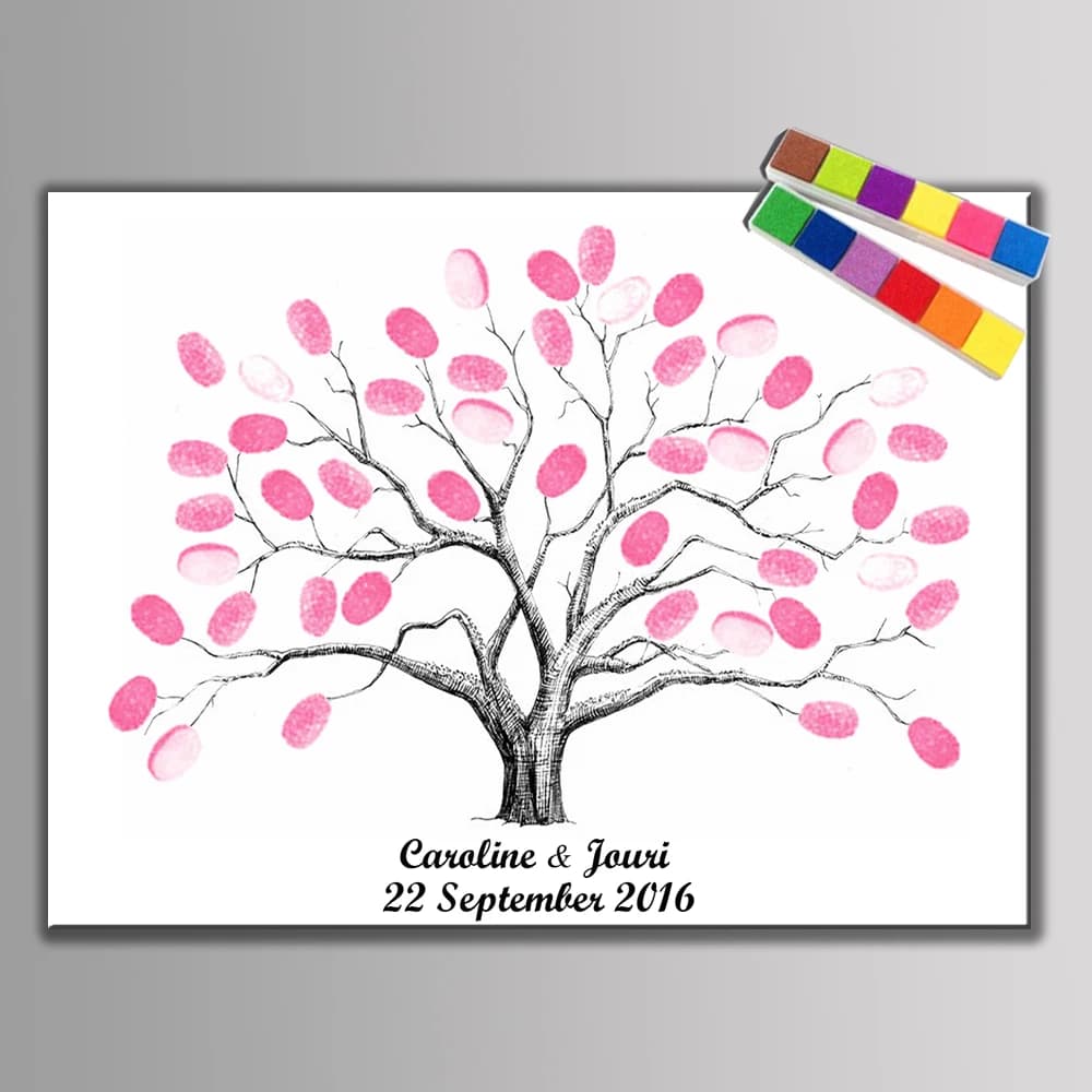 Matrimonio Compleanno Eventi Bomboniera Nome personalizzato Data Impronta digitale Albero Tela Pittura Multi formato Libro di firma per ospiti fai-da-te