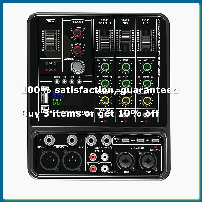 4 Channel Audio Mixer 48V Phantom Power USB Studio Sound Mixers Bluetooth DJ Console Mixing for Karaok-DT30