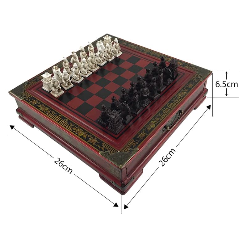 Chess Retro Collection Chess 26cm/10.24inch Terracotta Warriors Chess Wood Carving Resin Chessman Birthday Various holiday gifts