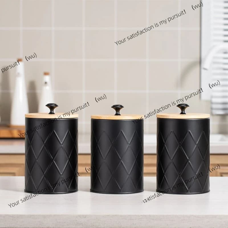 Household grid metal sealed jar coffee beans sugar cubes tea grains beans kitchen storage box bamboo cover storage tank