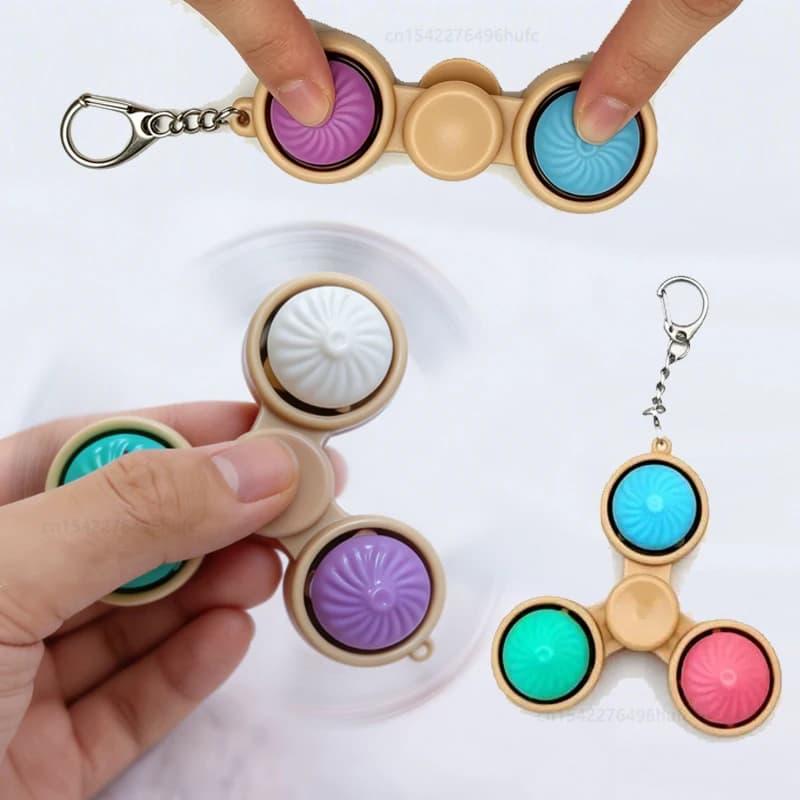 2-in-1 Steamed Bun Fidget Spinner Keychain Push Button Sensory Fidget Toy Stress Relief Hand Spinner for Adults Party Favor Gift