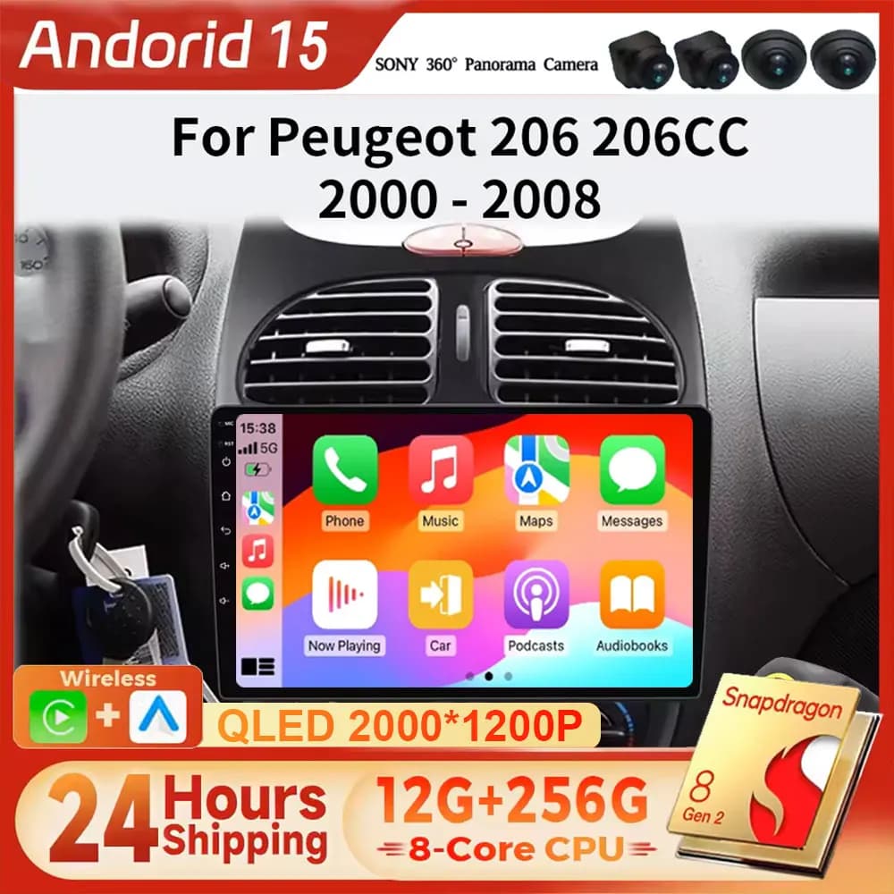 For Peugeot 206 206CC 206SW 2001 - 2008 Wireless CarPlay Android 15 Auto car intelligent systems No 2 din 2din DVD Car Radio