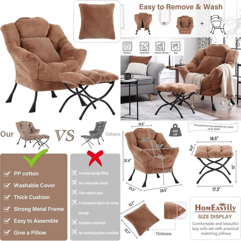 Comfortable Ottoman armchair to relax, padded reading chair, comfortable reclining armchair with ottoman, spacious bedroom armchair