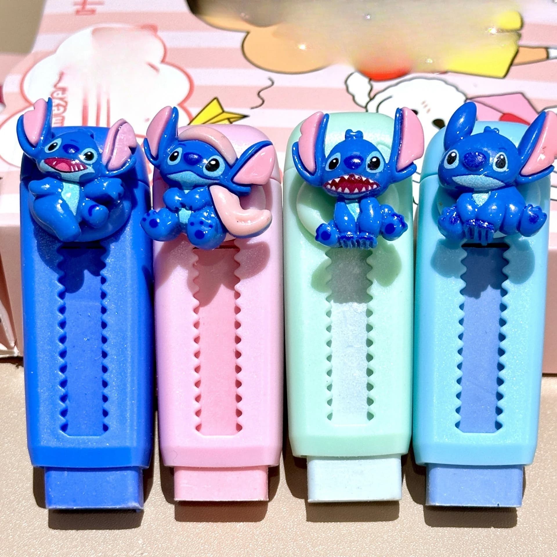 Random 1 Set Stitch Cartoon Nano Erasers, Drawer Box Design, Clean No Crumble Pencil Erasers for Students