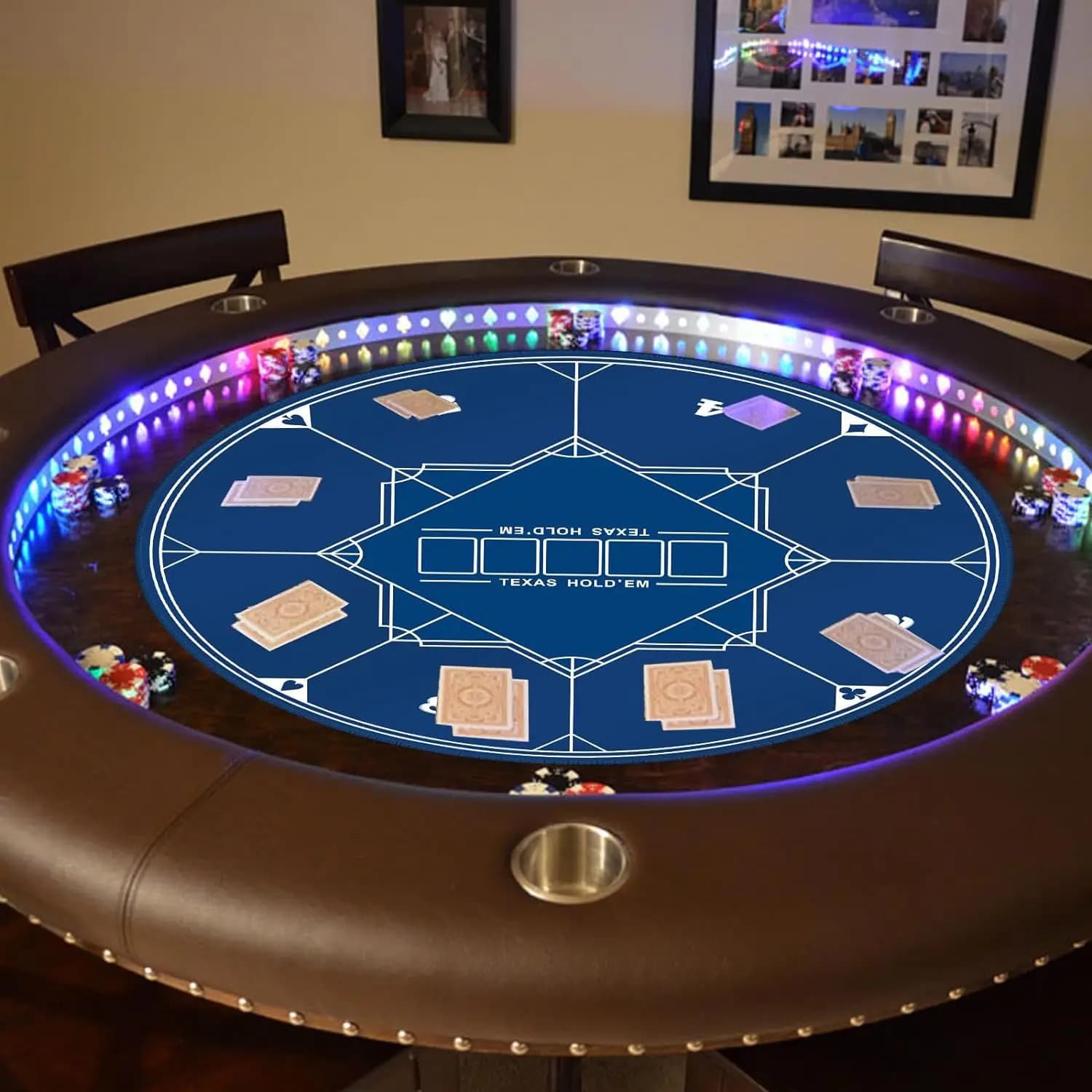 Tappetino da tavolo rotondo Texas Hold'em da 0.8m/0.9m/1m/1.2m, tovaglia Mahjong, tappetino in gomma con Chip, tovaglia rotonda per giochi da tavolo
