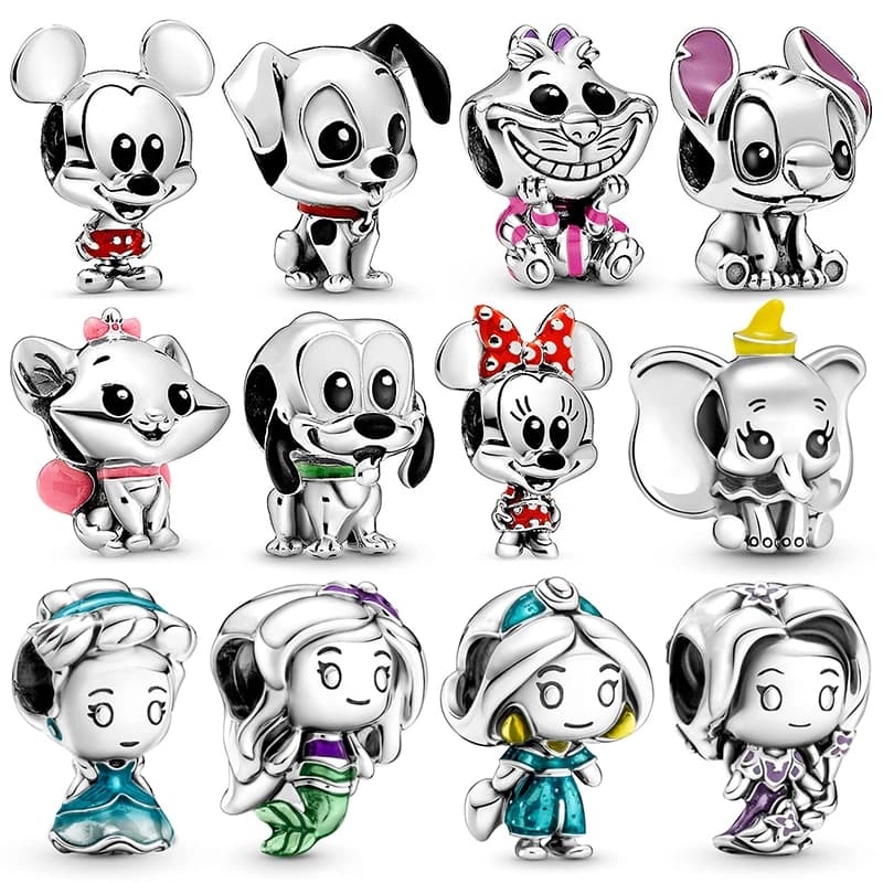 Ciondoli Disney Mickey e Minnie compatibili con bracciali e collane da 3 mm per donna, ciondolo di lusso per creazione di gioielli fai da te, regalo raffinato