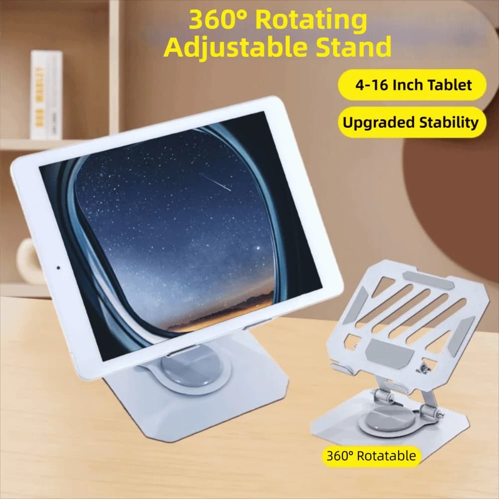 360° Rotating Metal Tablet Stand Adjustment Ventilated Laptop Stand Scratch-Resistant Anti-Slip Desktop Holder Video Viewing