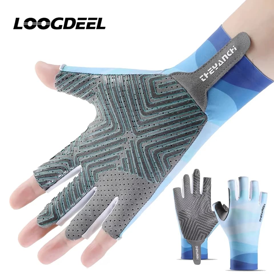LOOGDEEL Fishing Gloves Unisex in Ice Silk, Solar Protection, Anti-slip, Anti-cutting, Subtiles, Without fingers, for Cycling and Sea Fishing