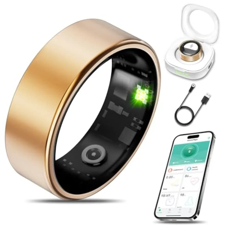 Anello Smart per la Salute, Fitness Tracker per Uomo e Donna con Monitoraggio Frequenza Cardiaca, Ossigeno nel Sangue, Pressione Sanguigna, Sonno e Contapassi, IP68