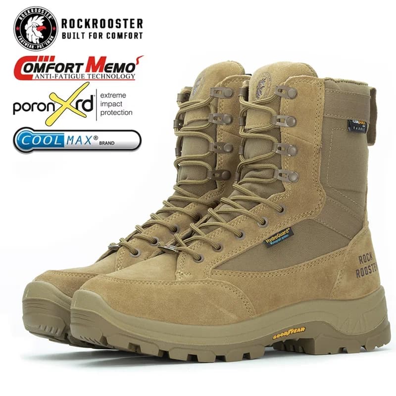 ROCKROOSTER Scarponi da trekking in pelle di vacchetta Stivali da combattimento tattici nel deserto Scarpe da caccia impermeabili da uomo Sneakers alte da trekking alla caviglia