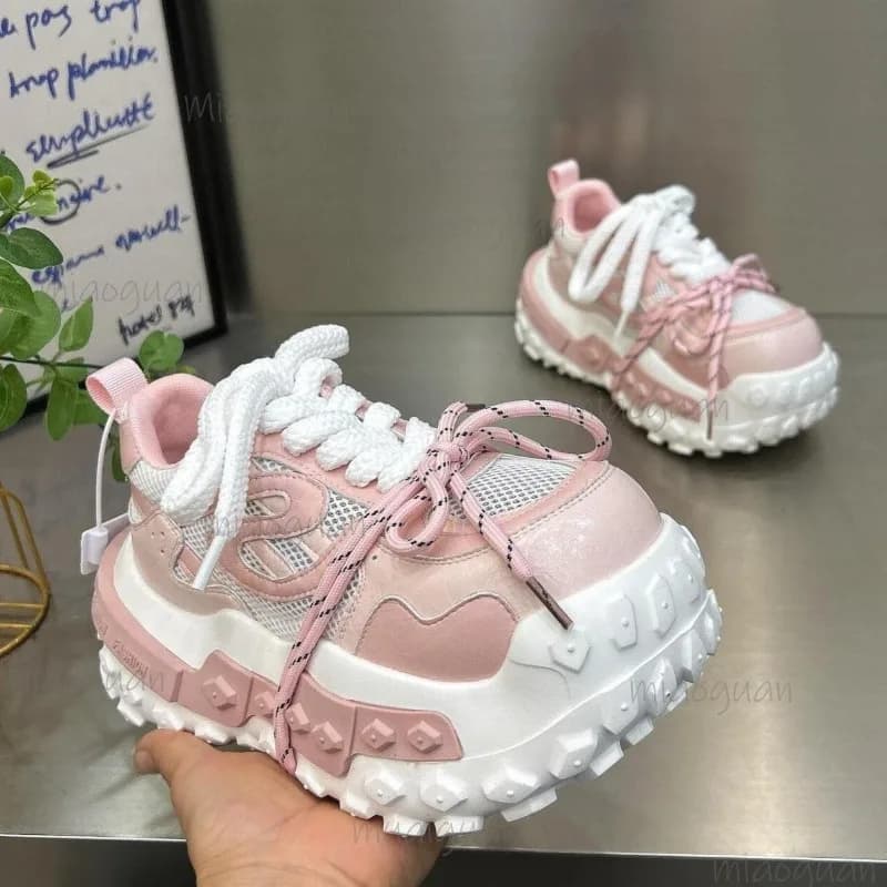 Women's Chunky Platform Dad Sneakers Breathable Mesh Lace-up Thick Sole Streetwear Casual Sporty Shoes Zapatillas De Mujer