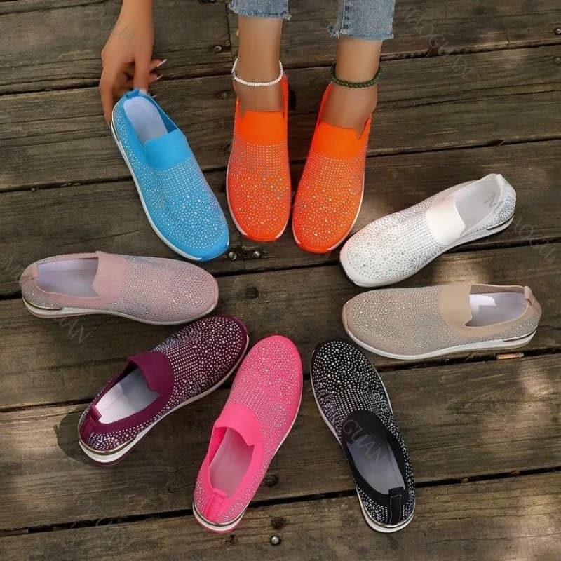 Scarpe da ginnastica casual con strass Scarpe leggere da donna con zeppa traspirante in mesh Nuove comode scarpe vulcanizzate sportive primaverili