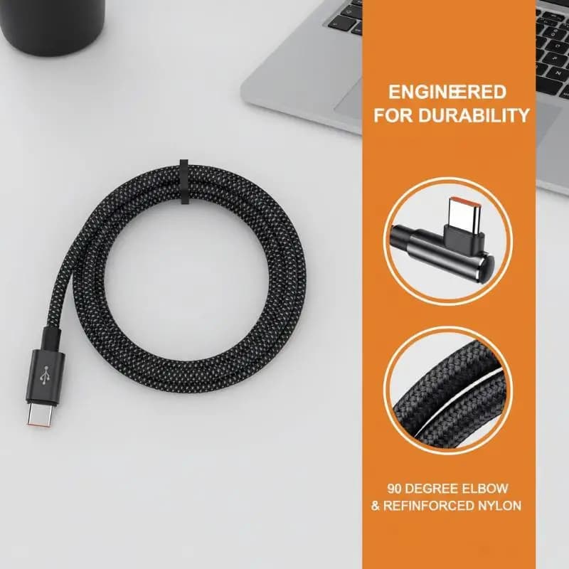 For Redmi Charger Cable 90 Degree Elbow Charger Nylon Braided Wire 6A Type C USB Fast Charging CableUniversal Box