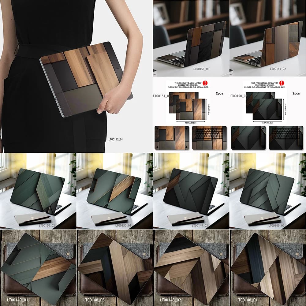 Color Block Wood Laptop Skin Sticker, Waterproof Vinyl Decal for 12-17 inch MacBook HP Lenovo Dell Notebook