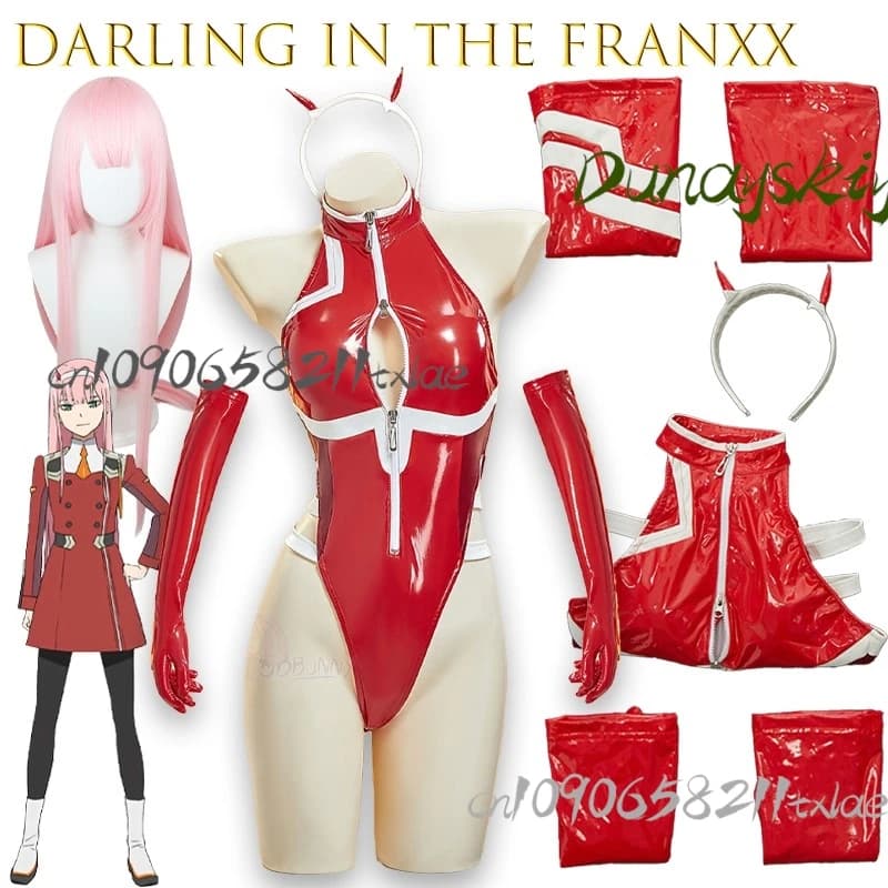 Darling In The Franxx Zero Two Body Red Leather Cosplay Costume Full Set Backless Teddy Bears Baby Dress Sexy Underwear