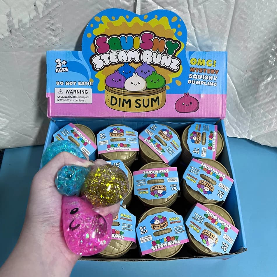 MiniColorful Dumpling Squishes Stress Ball Fidget Sensory Toy Simulation Food Squishies Bun with Steamer Squeeze Dough Ball Toys