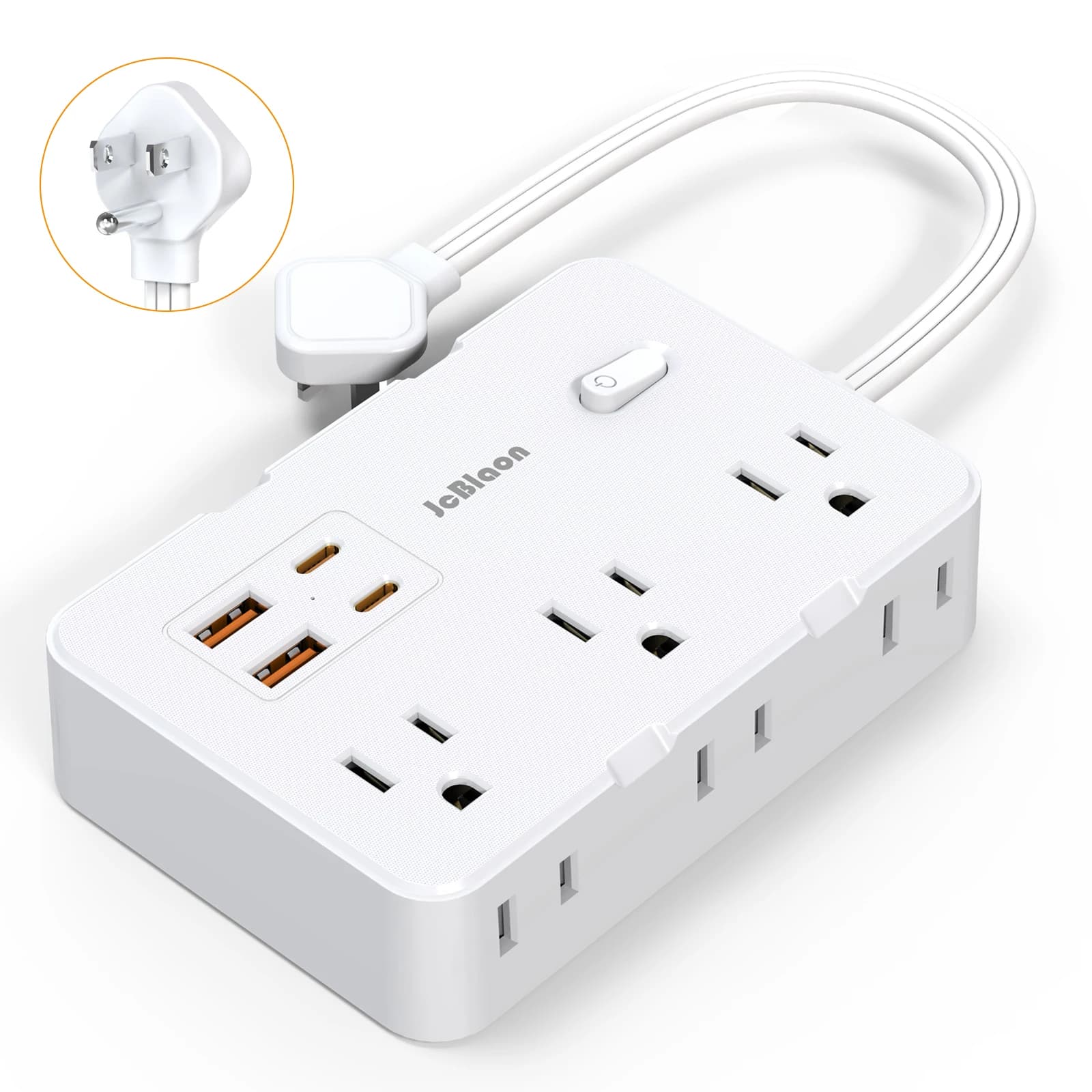 Multi-Plastic Clamp USB Type C Quick Charging Multitap Universal Plug Wall Mount Extension Cable 0.5 Foot Electric Travel Home