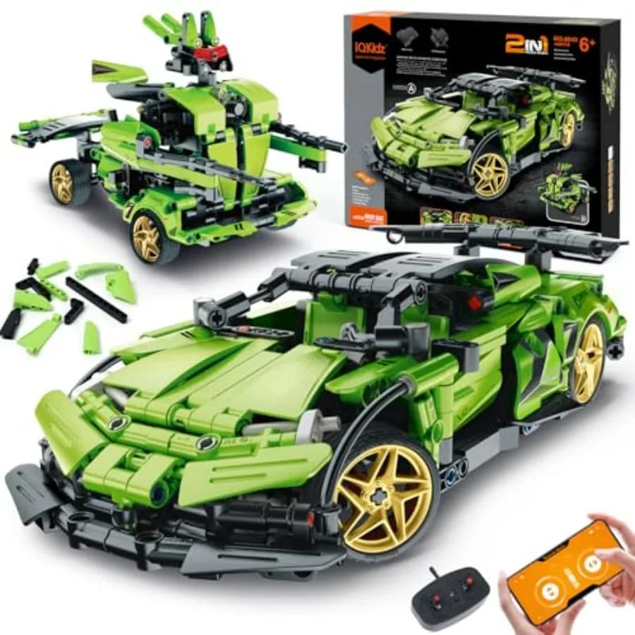 Kit di Blocchi da Costruzione STEM 2 in 1: Auto da Corsa e Robot Telecomandati, Blu e Rosso, Regalo Educativo STEM per Ragazzi e Adolescenti