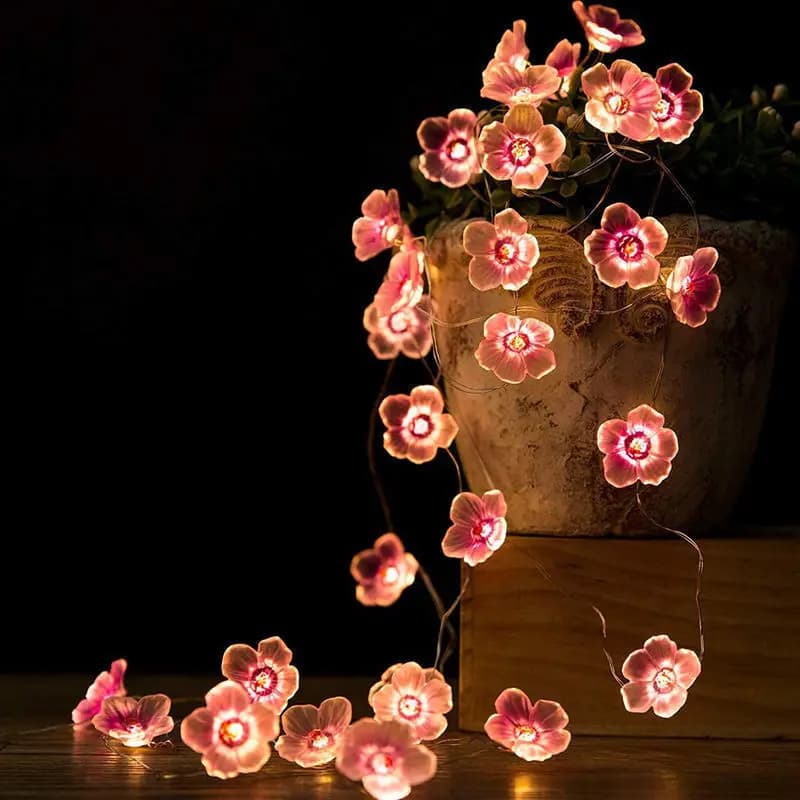 Luci a stringa LED impermeabili a forma di ciliegia per Natale, decorazione da giardino per esterni, luci a forma di fiore di prugna, lampada a filo di rame a forma di fiore di pesco lampeggiante