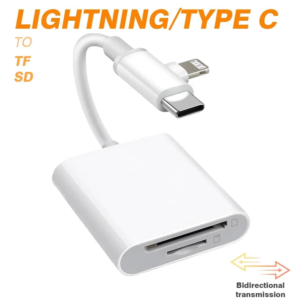 Lettore di schede SD 2 in 1 per iPhone e iPad USB C/Illuminazione Adattatore per lettore di schede di memoria per fotocamera digitale a doppia interfaccia per Mac