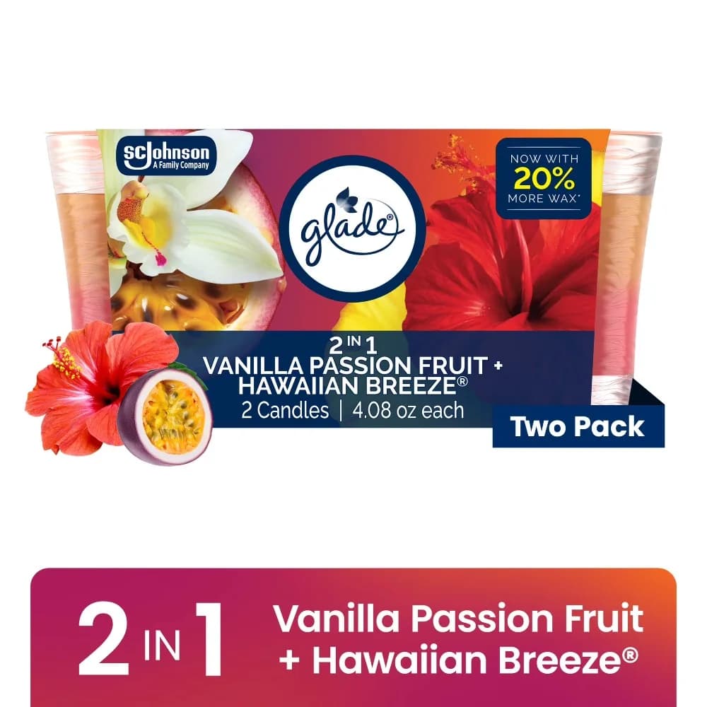 2 in 1 Single Wick Scented Candle Hawaiian Breeze Vanilla Passionfruit 8.16 oz Two Candles Home Fragrance Aromatherapy Gift Set