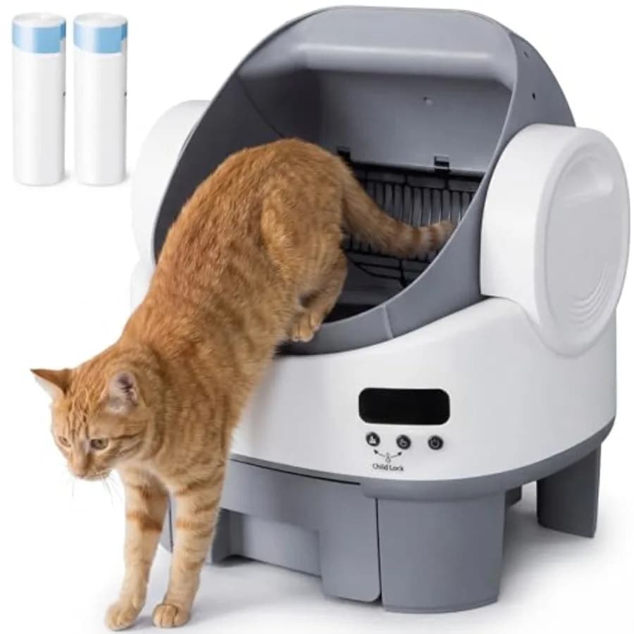 Self Cleaning Cat Litter Box, No App or WiFi Required, Open-Top Automatic Litter Box for Multiple Cats, 10-Day Capacity, Safety