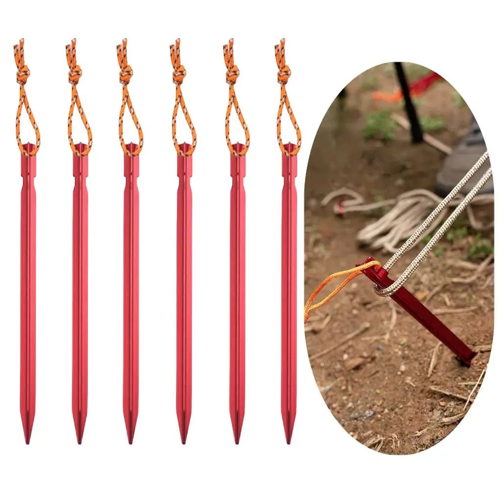 6Pcs Canopy Tent Pegs Aluminum Alloy Outdoor Garden Stakes Ground Nail With Cord For Camping Backpacking Hiking Tent Accessories