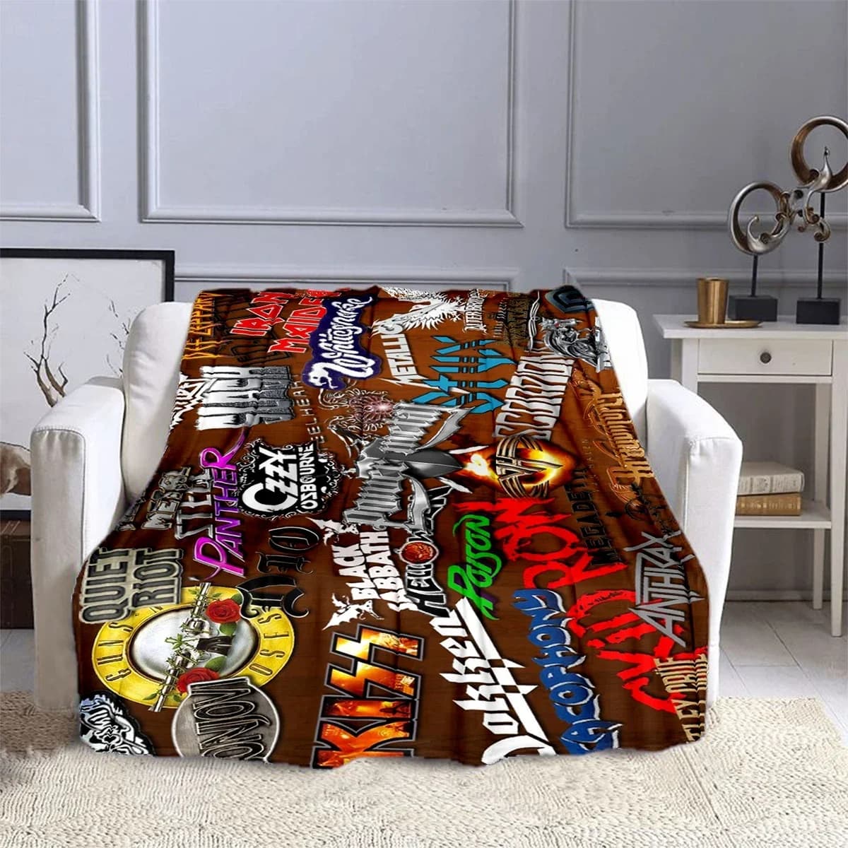 Band logo Music Rock and Roll logo Pattern coperte coperta di flanella di alta qualità per bambini morbida e confortevole coperta da viaggio per la casa