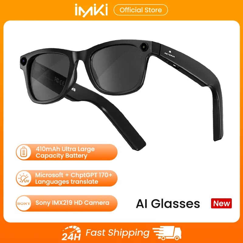 IMIKI Intelligent Glasses with AI, Camera 4K 800W, Musical Reproduction, Video Recording, Vocal Recognition, Translation, Sunglasses for Studio and Travel