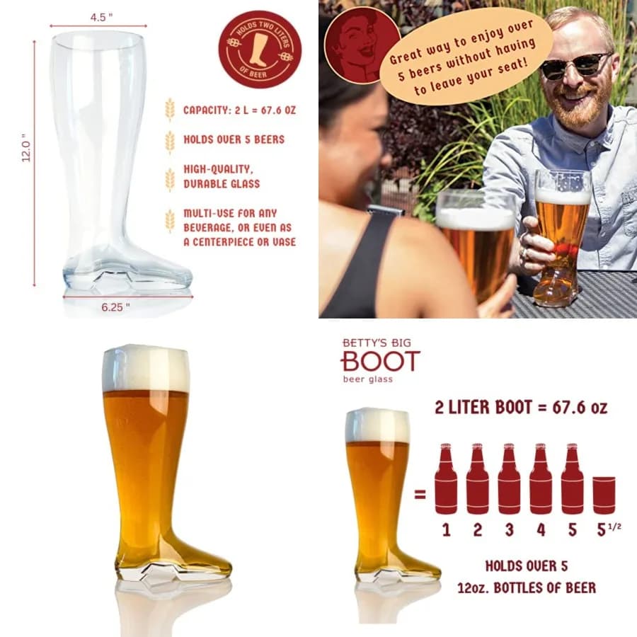 Das Boot - Boccale di Birra in Vetro per Celebrazioni Oktoberfest, Festa di San Patrizio, Feste di Addio al Celibato/Celibatiera - Grande Boccale di Birra H