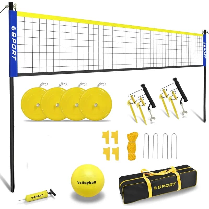 Waterproof 20 Feet Volleyball Net Kit Portable Support Frame Outdoor Beach Grass Backyard Sports Training Set