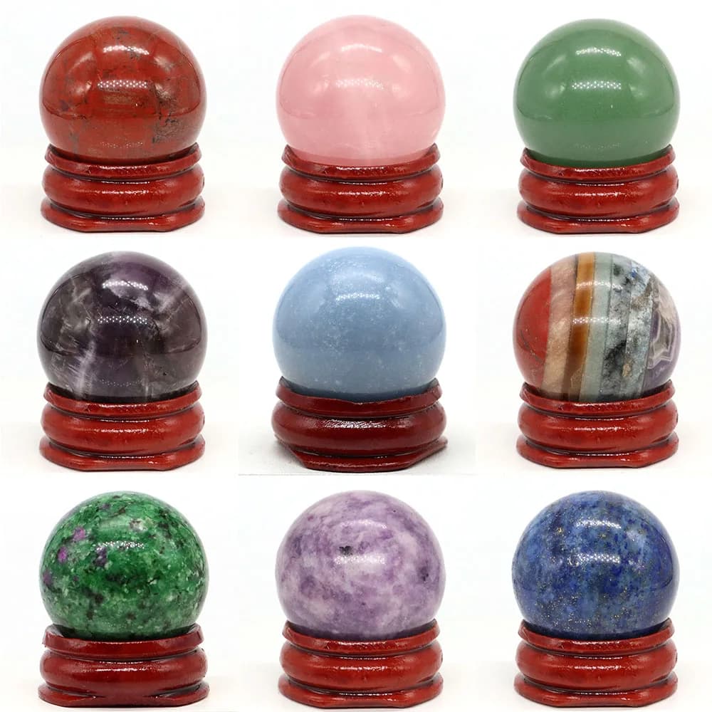 30mm Pietra naturale e sfera di cristallo Decorazioni per la casa Guarigione Reiki Wicca Collezione di sfere di pietre preziose Gemme di energia minerale Globo da massaggio