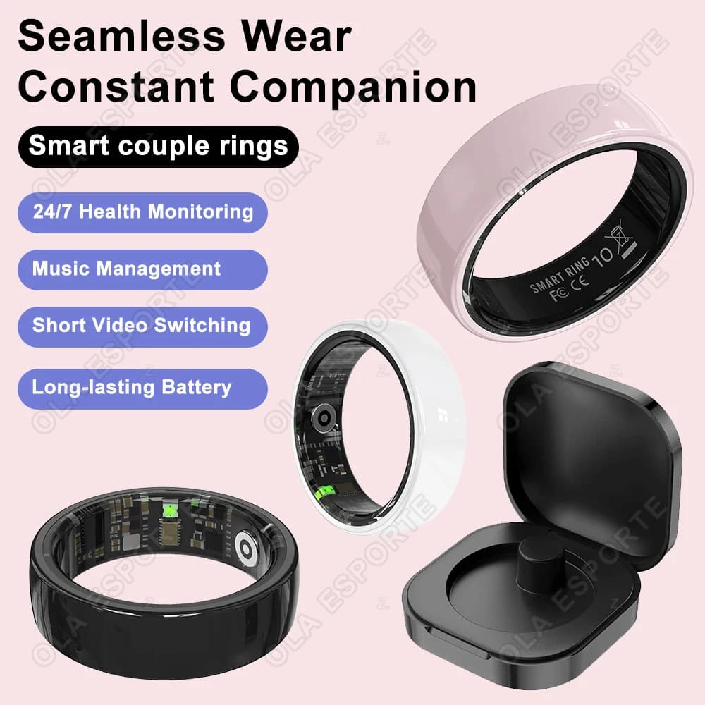 Smart Ring for Health and Fitness Monitoring, Ceramic Ring for Sleep Monitoring, Cardiac Frequency and Blood Pressure with Charging Case - Model 2026