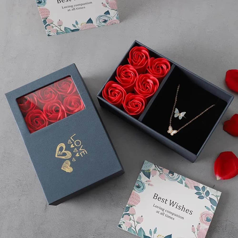 Valentine's Day Eternal Roses Gift Box Eternal Flower Six Rose Ring Box Birthday Gifts Window Opening Jewelry Gift Packaging Box