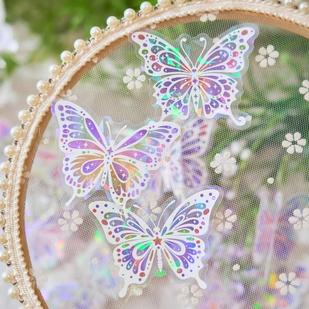 20PCS Butterfly Scrapbook Stickers Kit Holographic PET Transparent Stickers Set for Junk Journal Journaling Water Bottles