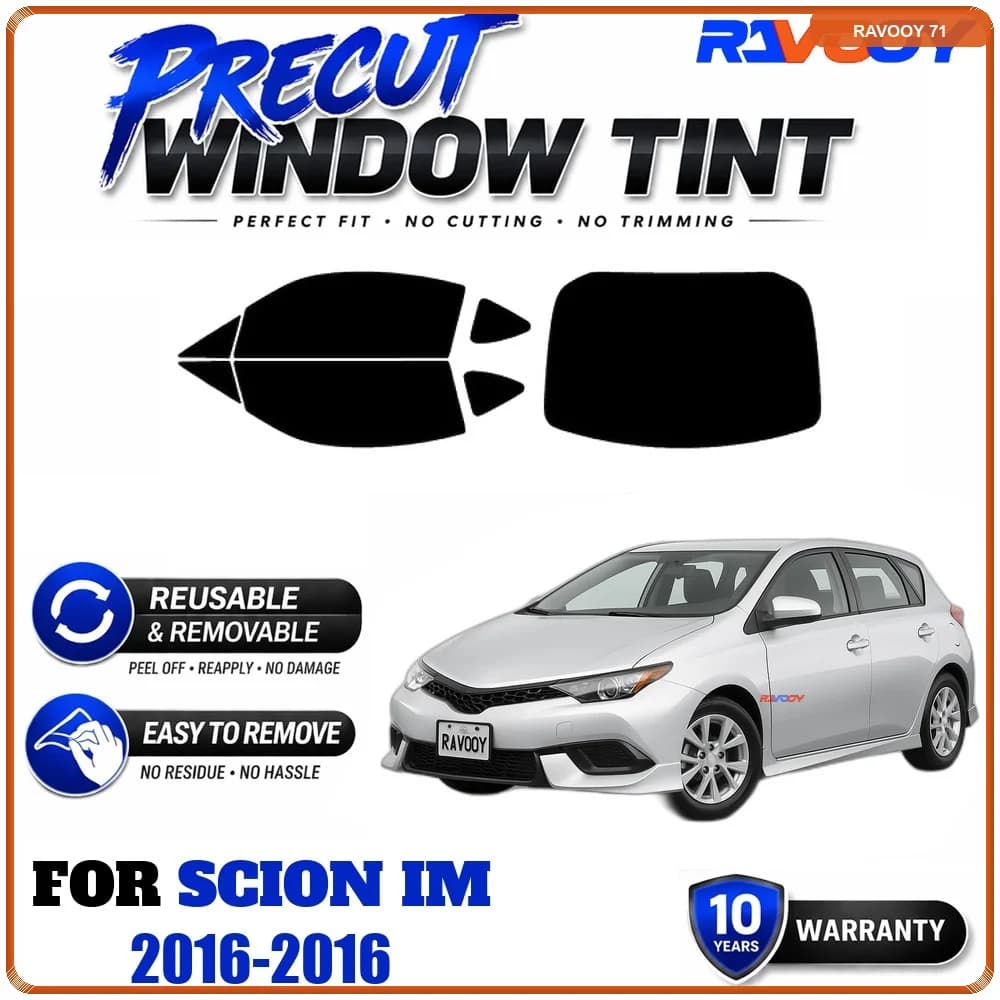 RAVOOY Precut Window Tint, Reusable Removable EPU Film, Custom Fit for Scion iM 2016, UV Heat Protection