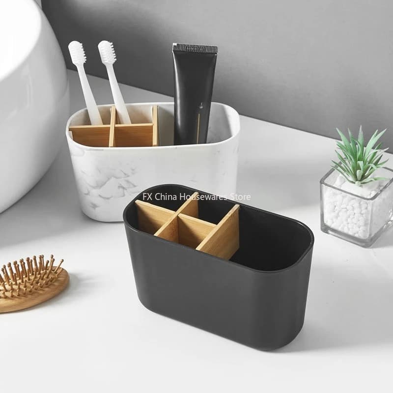 Toothbrush Holder For Electric Brushes Bathroom Counter Organizer With 5 Slots Bamboo For Electric Toothbrushes and Toothpaste