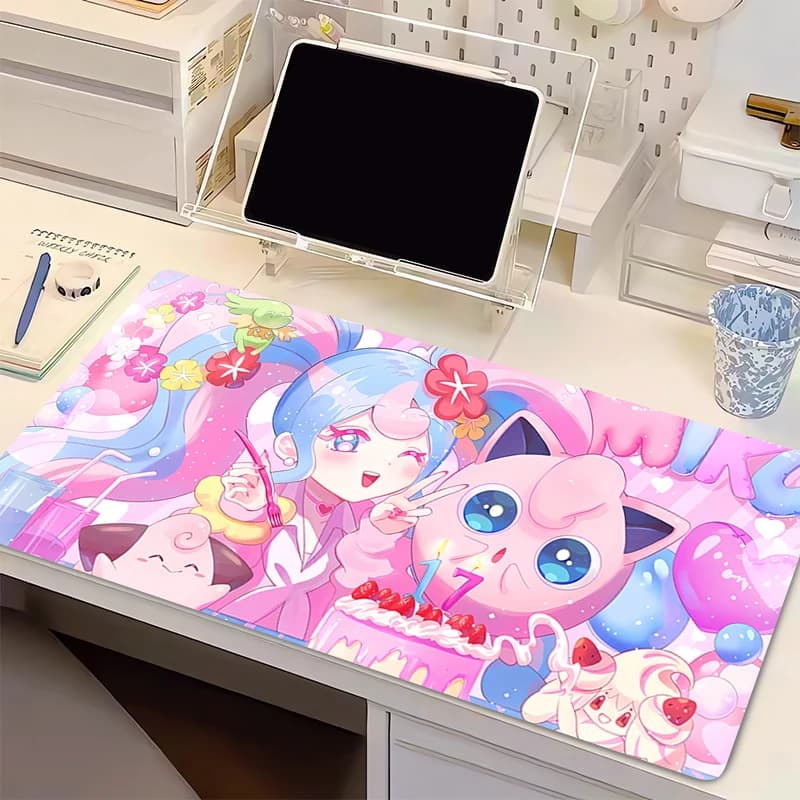 Tappetino per Mouse in Gomma Naturale Kawaii, Anime Ragazza Carina, Tappetino da Scrivania per Computer, Tappetino per Tastiera, Gaming Pokemon Jigglypuff
