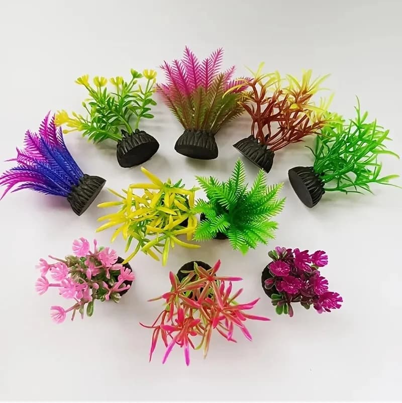 10 aquarium plants with vibrant artificial algae, landscape decorations for different and realistic aquariums