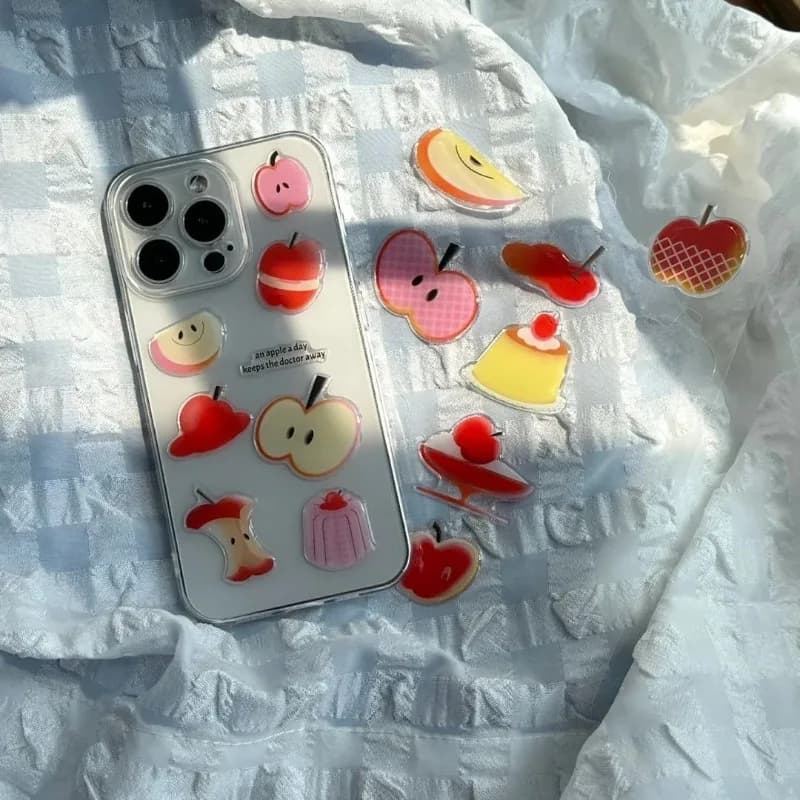1Pc Red Fruit Retro Gelatina Relief Wall decals for the Phone Case Computer Headphones Fun for children FAI DA TE 3D Resin Epoxy Decalcomanie of Chancellery