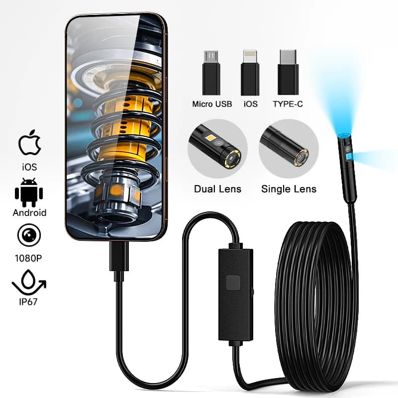 Endoscope HD1080P 3in1 Micro USB Type-C Single Double Camera for IOS iPhone Android Phones Periscope for Inspection Waterproof Pipes